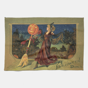 Linge De Cuisine Halloween vintage, jolie sorcière dansante