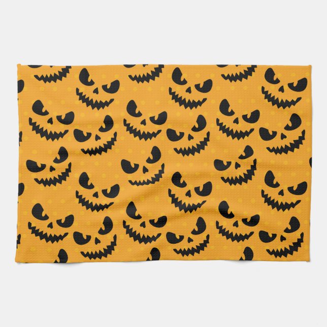 Linge De Cuisine Halloween : visages effrayants, style vintage. (Horizontal)