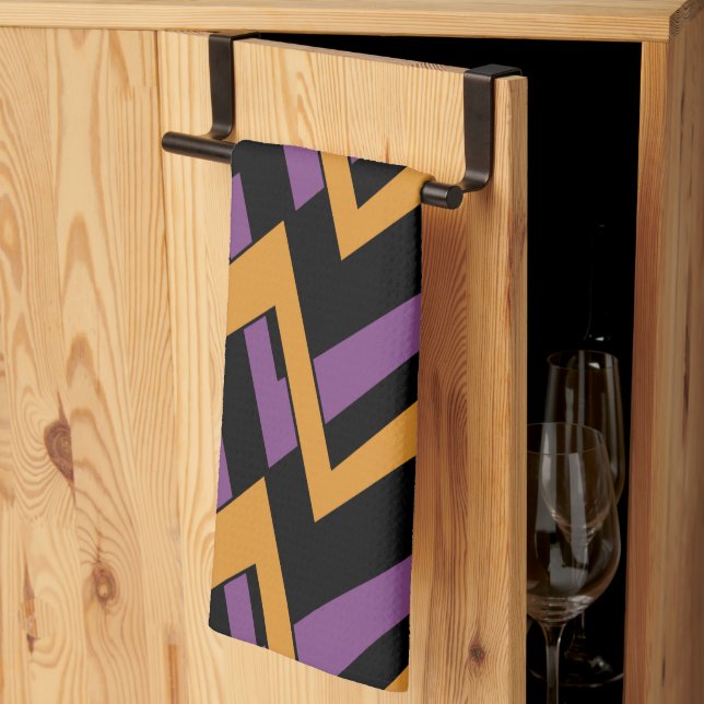 Linge De Cuisine Halloween Zig Zags Orange Violet   (Pliage en tiers)
