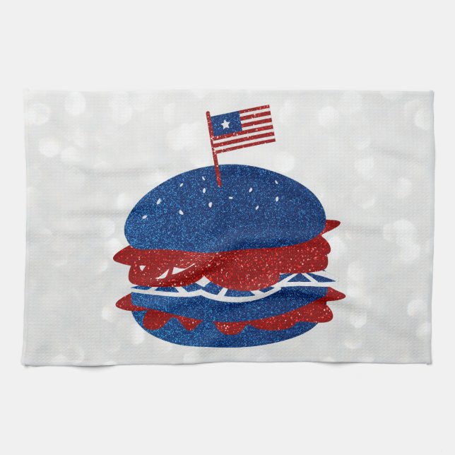 Linge De Cuisine Hamburger 4 juillet Paillettes (Horizontal)