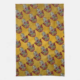 Linge De Cuisine Hamsa Rouge Oiseau Cœur Grenade Rubis