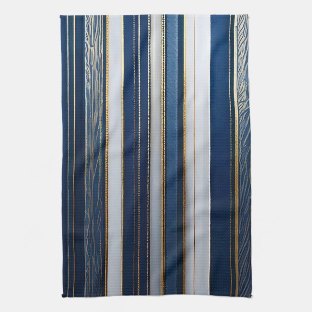 Linge De Cuisine Hanoukka Blues Stripes Bleu Blanc Or (Vertical)