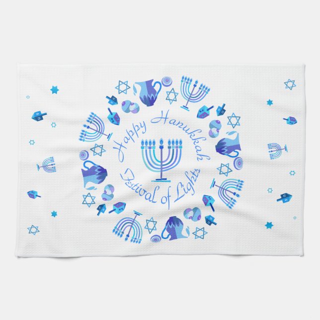 Linge De Cuisine Hanukkiah Happy Hanoukka Juive Fête Menorah (Horizontal)