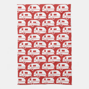 Linge De Cuisine Happy Camper  Décor moderne de camping Blanc rouge