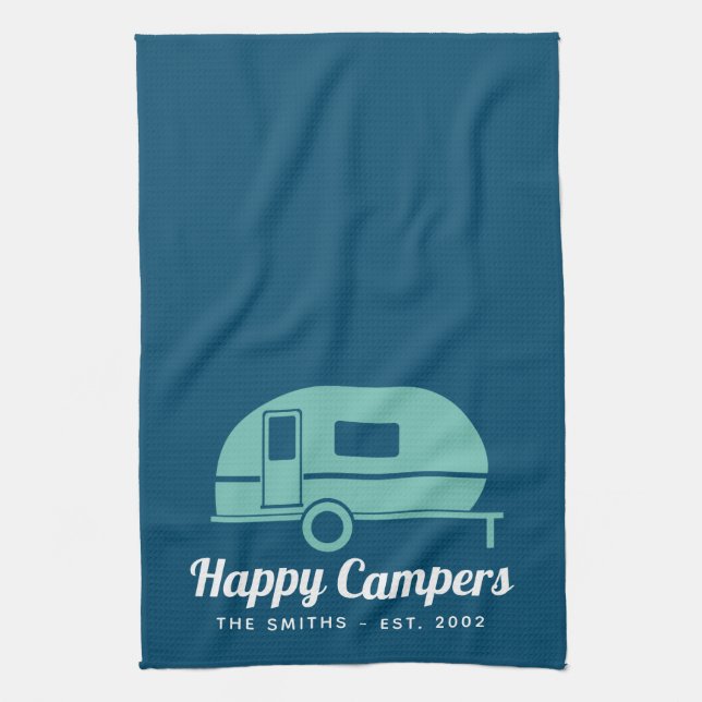 Linge De Cuisine Happy Campers Camping Turquoise de la Marine (Vertical)