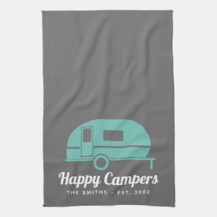 Linge De Cuisine Happy Campers Camping Turquoise gris
