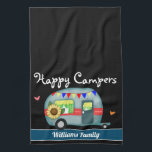 Linge De Cuisine Happy Campers Nom de famille<br><div class="desc">Nom de famille personnalisé amusant avec le texte Happy Campers! Un joli ajout à votre camping. Tout le texte est réglable. Oeuvre de Valarie Wade.</div>