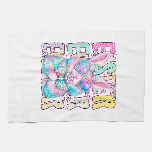 Linge De Cuisine Happy Easter Bunny Coquette Bow Preppy Easter Day  (Horizontal)