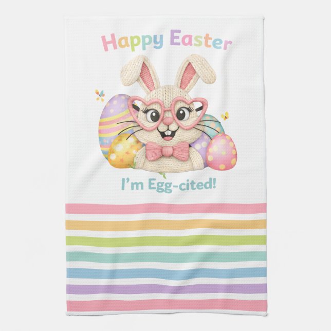 Linge De Cuisine Happy Easter I'm Egg-cited Bunny  (Vertical)