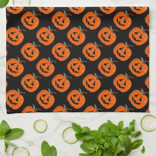 Linge De Cuisine Happy Halloween Jack-o'-lantern Illustration Art (Plié)