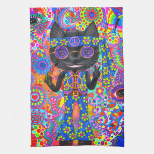 Linge De Cuisine Happy Hippie Chat Lunettes de soleil Paix Signale 