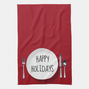 Linge De Cuisine Happy Holidays Plaque blanche et argenterie