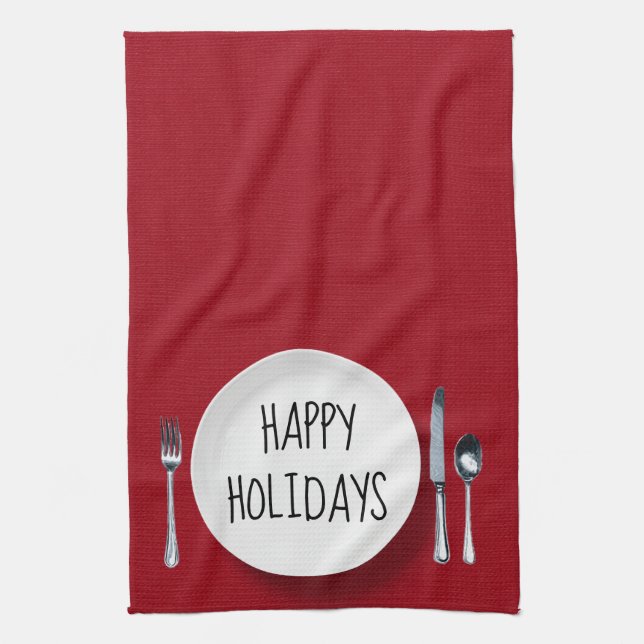 Linge De Cuisine Happy Holidays Plaque blanche et argenterie (Vertical)