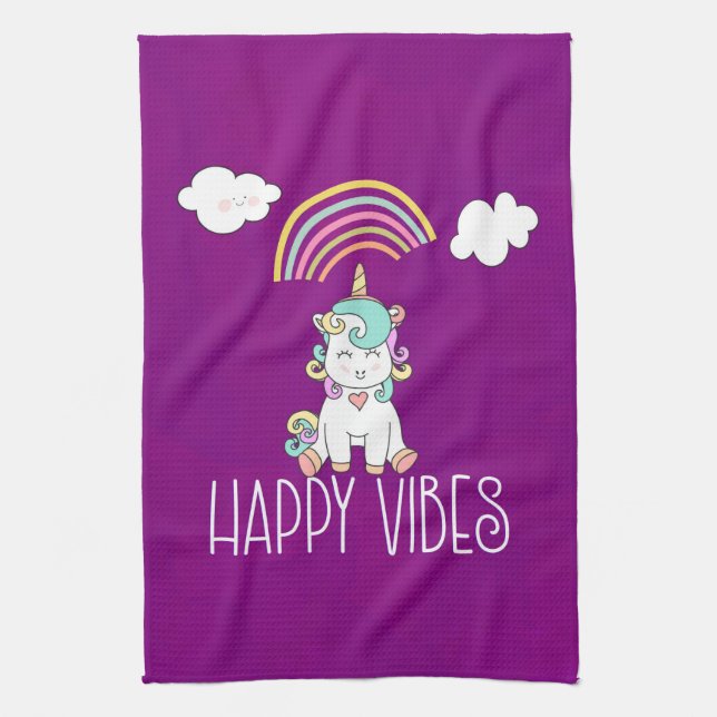 Linge De Cuisine Happy Vibes Typographie Awesome Rainbow & Unicorn (Vertical)