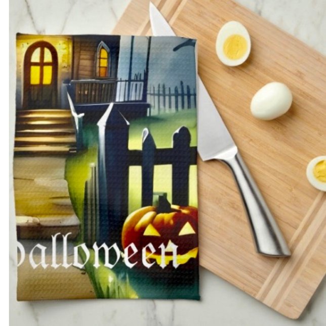 Linge De Cuisine Haunted Hollow & Lune  (Kitchen Towel 16”X24” poly-blend machine washable. )