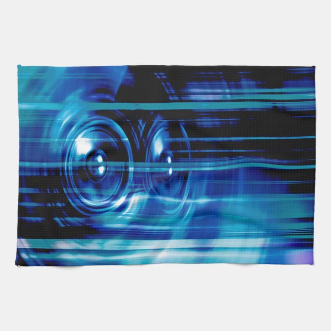 Linge De Cuisine Haut-parleurs de musique bleu (Horizontal)