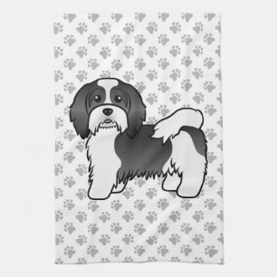 Linge De Cuisine Havanais noir et blanc Chien de dessin animé migno
