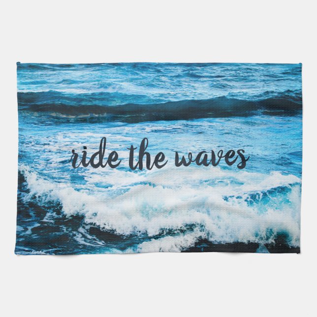 Linge De Cuisine Hawaii Blue Ocean Photo Ride the Waves Citation Bo (Horizontal)