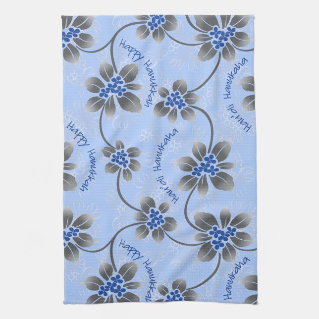 Linge De Cuisine Hawaiian Holly Hanoukka Blue Floral (Vertical)