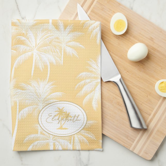 Linge De Cuisine Hawaiian Palm Tree Silhouette Motif Gold ID1093 (Quart Plié)