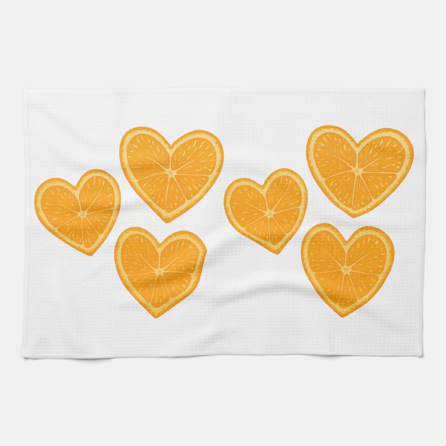 Linge De Cuisine Heart Orange Kitchen Towel – Cute Citrus Decor (Horizontal)