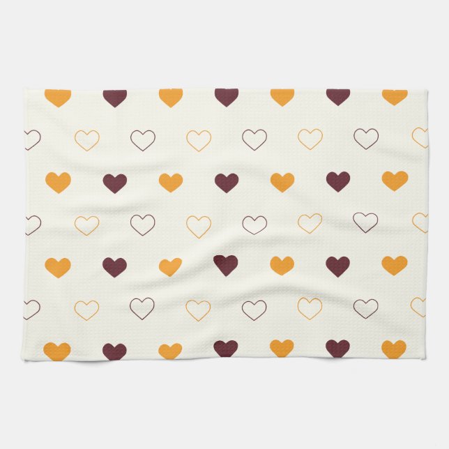Linge De Cuisine Heart Pattern with Orange & Brown Hearts (Horizontal)