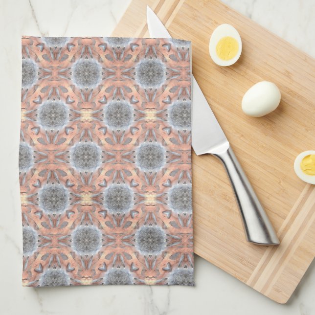 Linge De Cuisine Heather Grey Abstraite Fleur Peach Lattice fractal (Quart Plié)