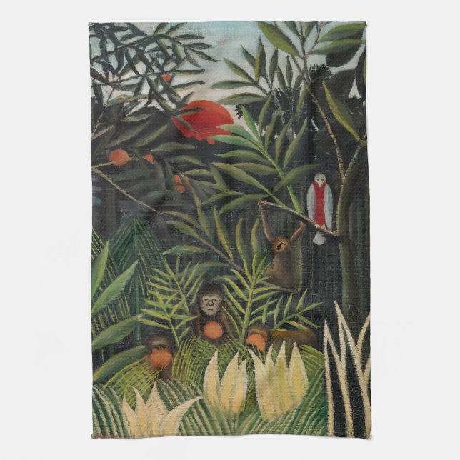 Linge De Cuisine Henri Rousseau - Singes et perroquets en Forêt Vie (Vertical)