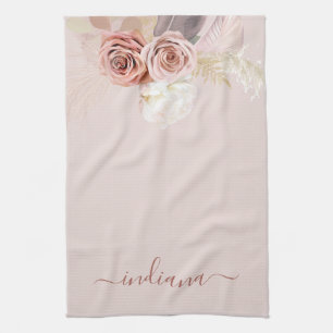 Linge De Cuisine Herbe des Pampas Terracotta Palmiers Séchés Floral