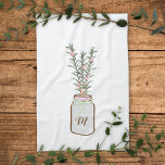 Linge De Cuisine Herbes de romarin en Jar Monogram<br><div class="desc">Serviette de cuisine au charme vintage,  parée de romarin aux herbes dans un bocal de maçon,  ruban rose,  cette serviette est un complément parfait à un décor d'inspiration française.</div>