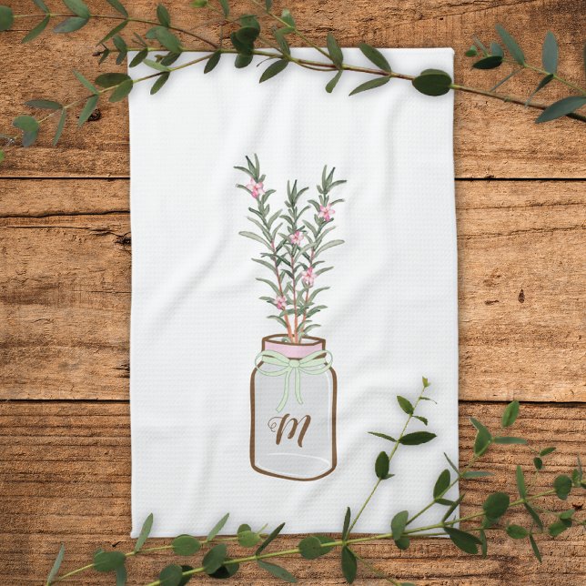 Linge De Cuisine Herbes de romarin en Jar Monogram (Créateur téléchargé)