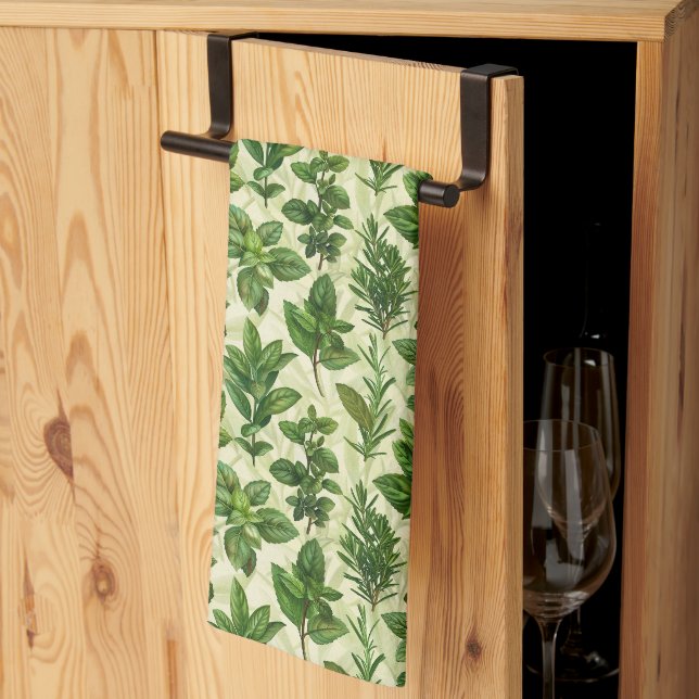 Linge De Cuisine Herbes Vertes Fraîches (Pliage en tiers)
