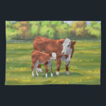 Linge De Cuisine Hereford Cow & Cute Calf dans les pâturages d'été<br><div class="desc">Hereford Cow & Cute Calf dans les pâturages d'été</div>
