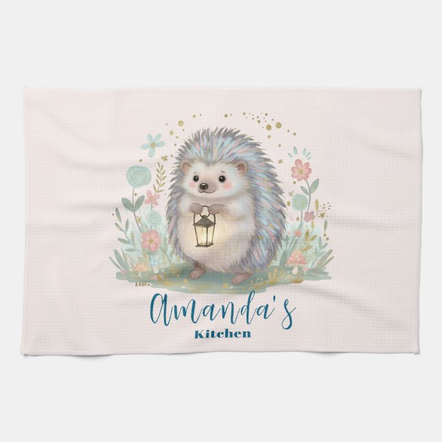 Linge De Cuisine Hérisson mignon avec lanterne (Horizontal)