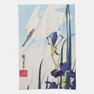 Linge De Cuisine Héron blanc et iris en fleurs, Hiroshige