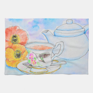 Linge De Cuisine Heure de la peinture à l'aquarelle de thé