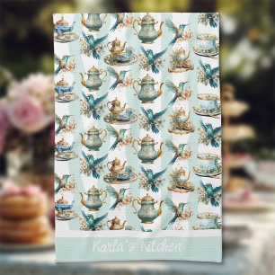 Linge De Cuisine Heure du thé avec les colibris Monogramme