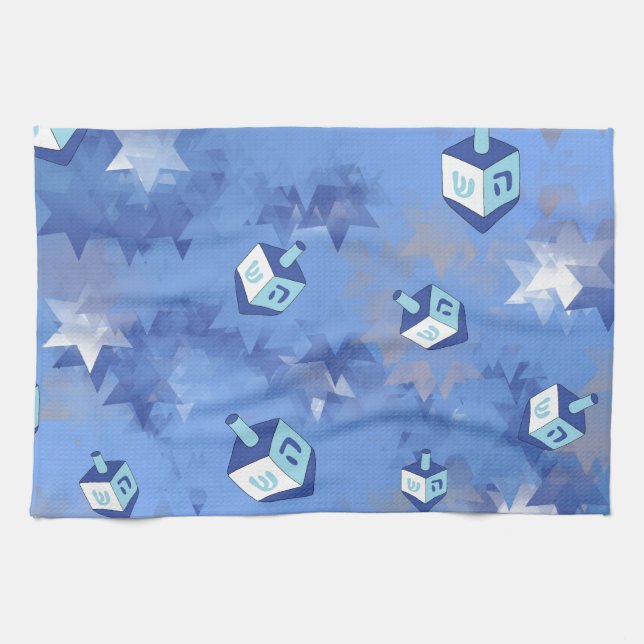 Linge De Cuisine Heureux Hanoukka Falling Star et Dreidels (Horizontal)