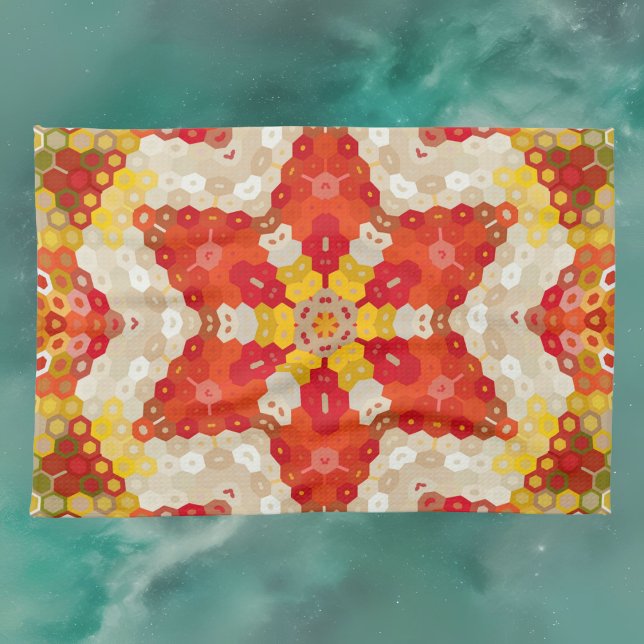 Linge De Cuisine Hex Mandala rouge et jaune (Créateur téléchargé)