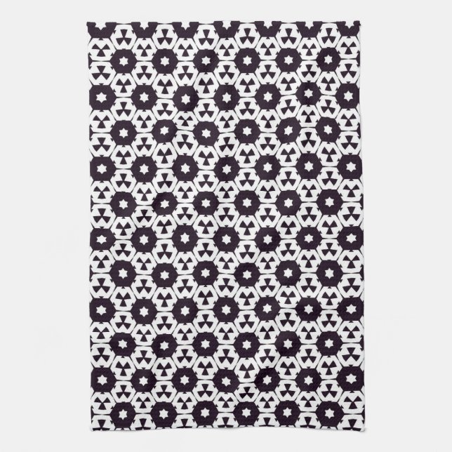 Linge De Cuisine Hexagon blanc noir Star JustPatterns Fabric (Vertical)
