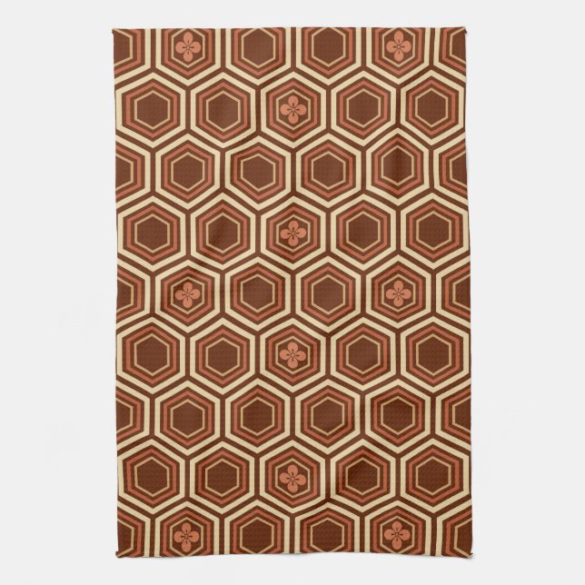 Linge De Cuisine Hexagonal Kimono Imprimer, Brown et beige (Vertical)