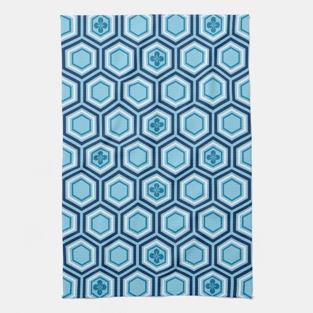 Linge De Cuisine Hexagonal Kimono Imprimer, Marine et Bleu clair (Vertical)
