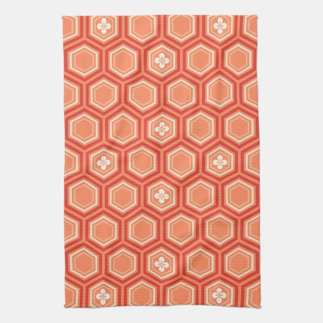 Linge De Cuisine Hexagonal Kimono Print, Mandarin Orange (Vertical)
