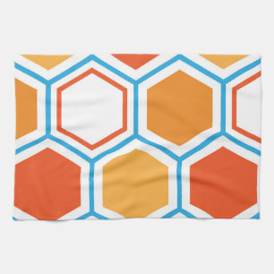 Linge De Cuisine hexagone en orange, bleu et blanc