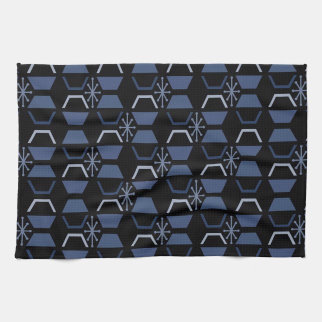 Linge De Cuisine Hexagones de l'âge atomique Bleu noir (Horizontal)