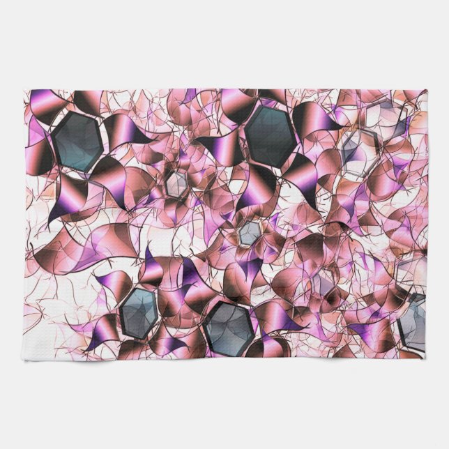 Linge De Cuisine Hexagons entourés de formes pétales roses (Horizontal)