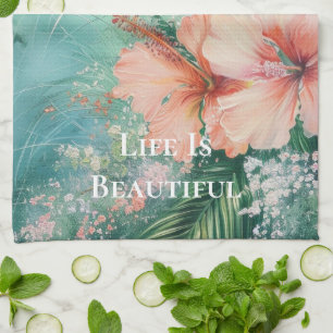 Linge De Cuisine Hibiscus blanc de pêche tropicale Floral