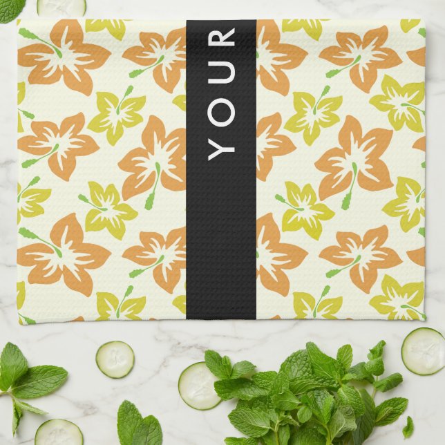 Linge De Cuisine Hibiscus Jaune, Hibiscus Orange, Votre Nom (Plié)