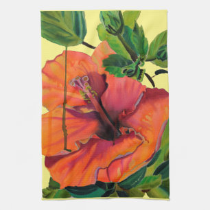 Linge De Cuisine Hibiscus orange Été tropical