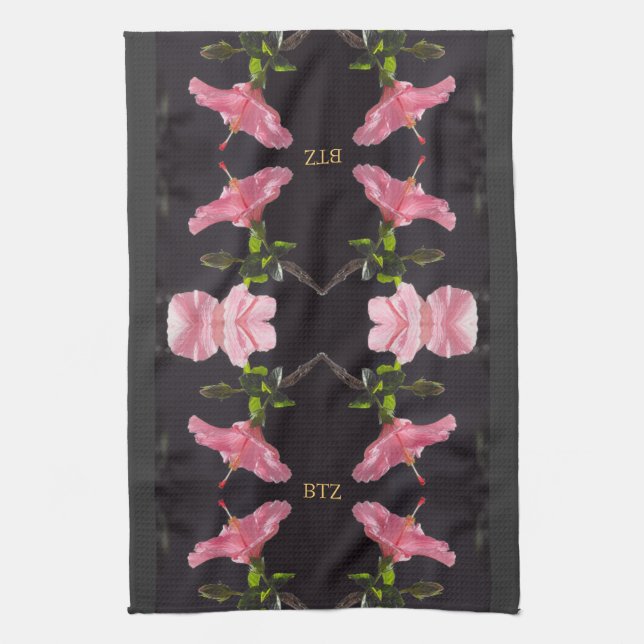 Linge De Cuisine Hibiscus rose en noir (Vertical)